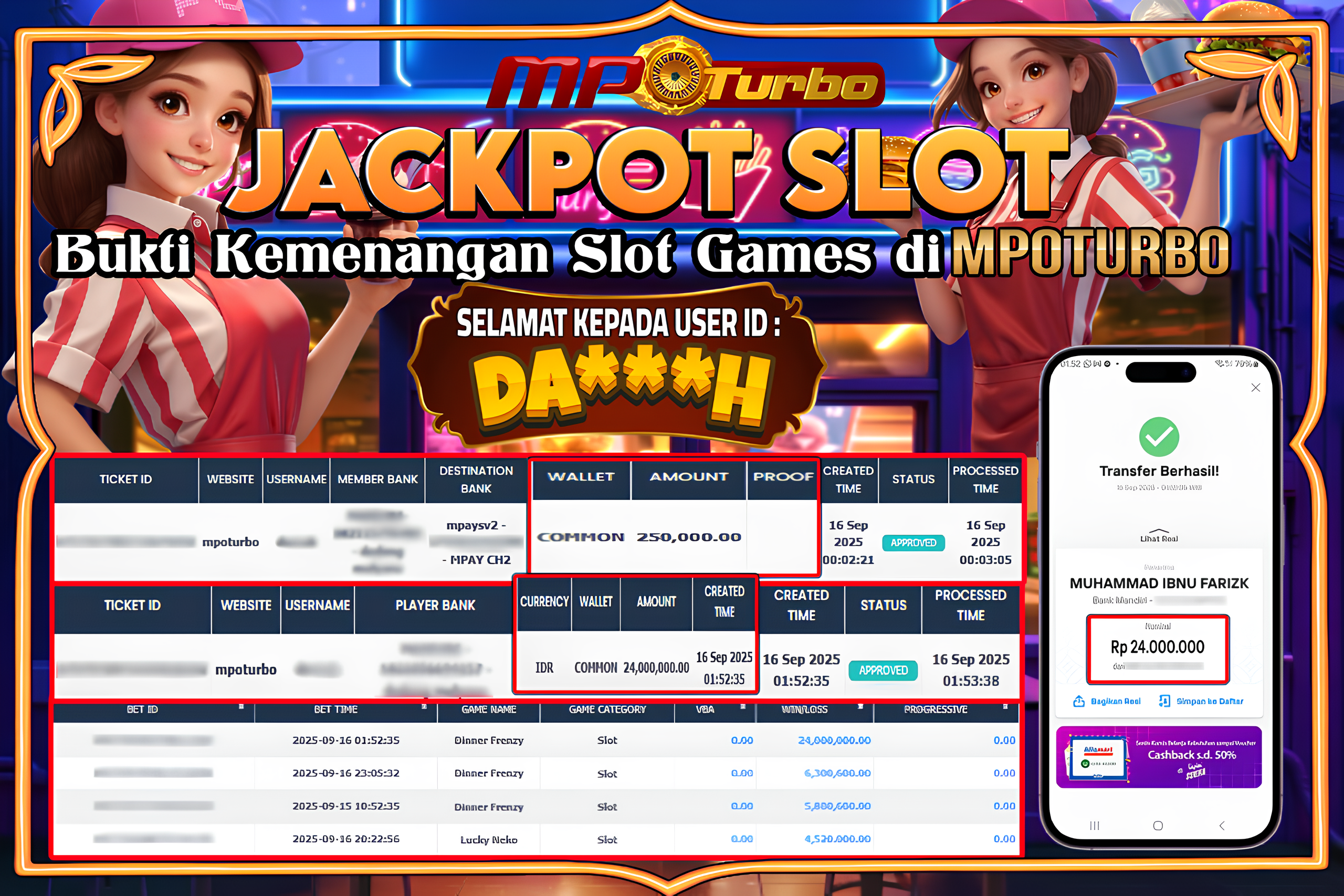 MPOTURBO JACKPOT SLOT DINNER FRENZY - PG - SOFTRp 24,000,000.00,- LUNAS